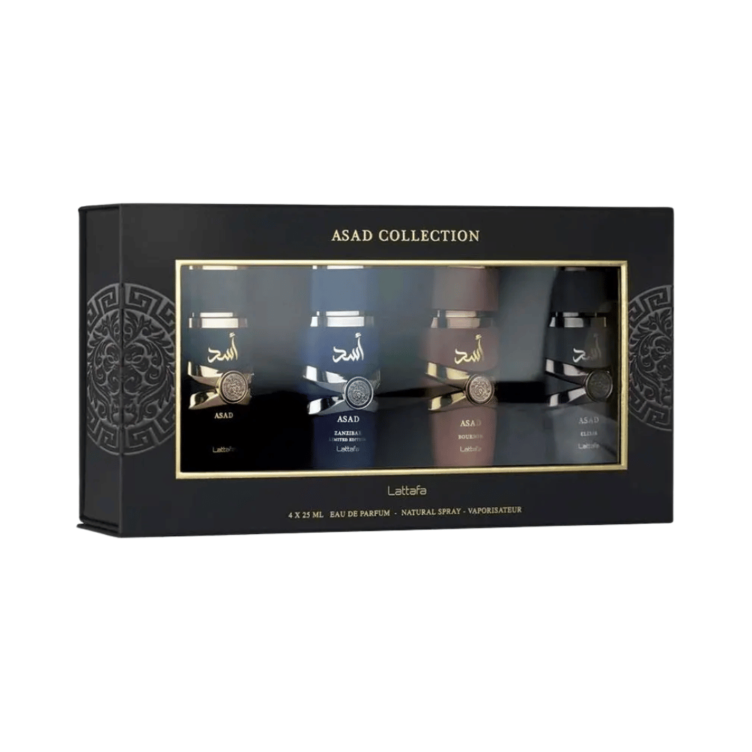 Lattafa Asad Collection Gift Set 4 X 25ML | Asad Black, Elixir, Zanzibar & Burboun